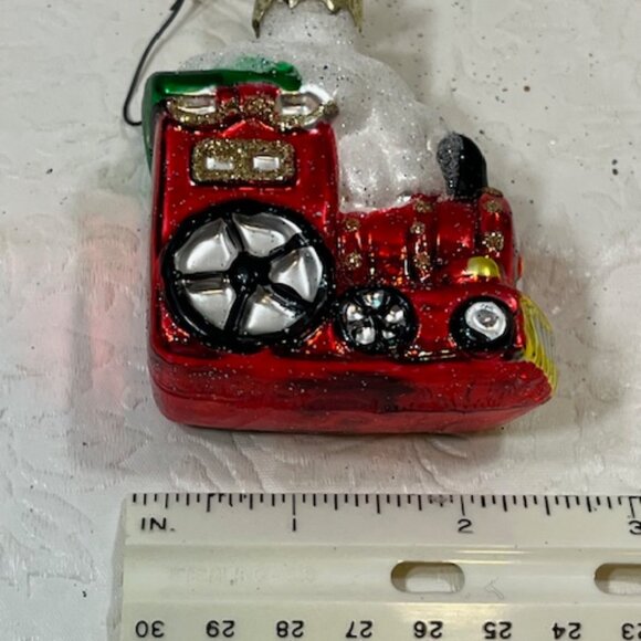 VTG Train Hand Blown Glass Glitter Christmas Tree Ornament 2.25"x3" - Picture 3 of 8
